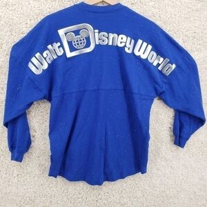 𝅺WALT Disney World Spirit Jersey Women US XS Blue Silver glitter and letters